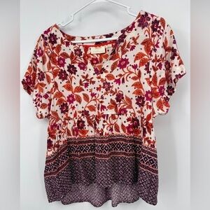 Maeve Anthropologie Floral Print short Sleeve Top Blouse Size M